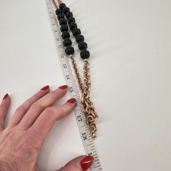 Folli Follie Womens Beaded Chunky Chain Links 2-Strand Necklace Black Gold - Picture 3 of 5